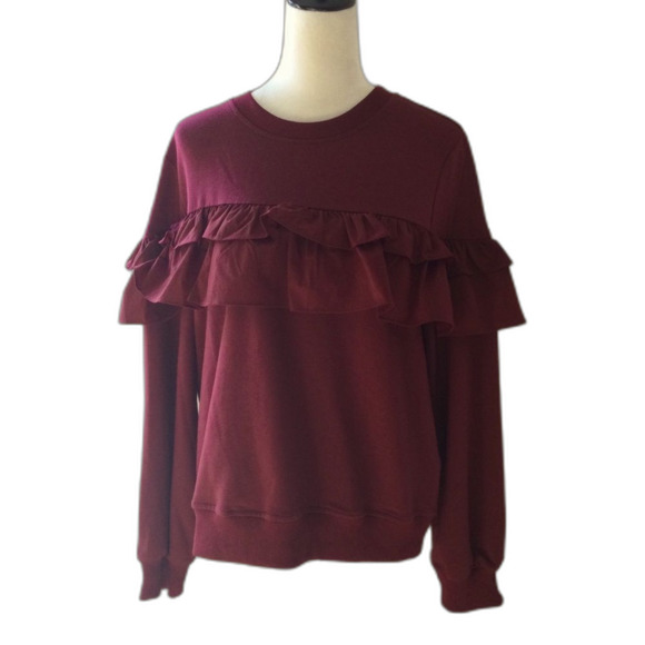 TCEC Women’s Ruffle Pullover  Sweatshirt Size Large Color Burgundy NWT - Picture 1 of 9